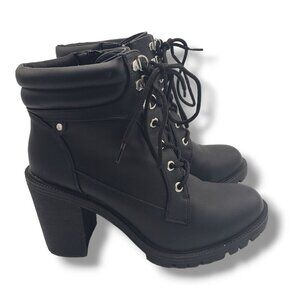 Torrid Lace Up Hiker Bootie Womens‎ 9WW Black Combat Faux Leather